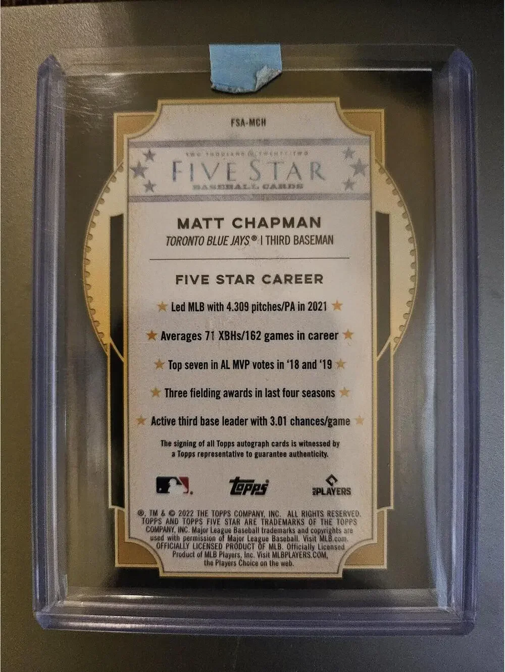 2022 Topps Five Star Matt Chapman Auto #FSA-MCH Toronto Blue Jays